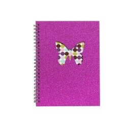 NOTEBOOK PROFILE A5 HARDCOVER SPIRAL GLITTER BUTTERFLY 160PG