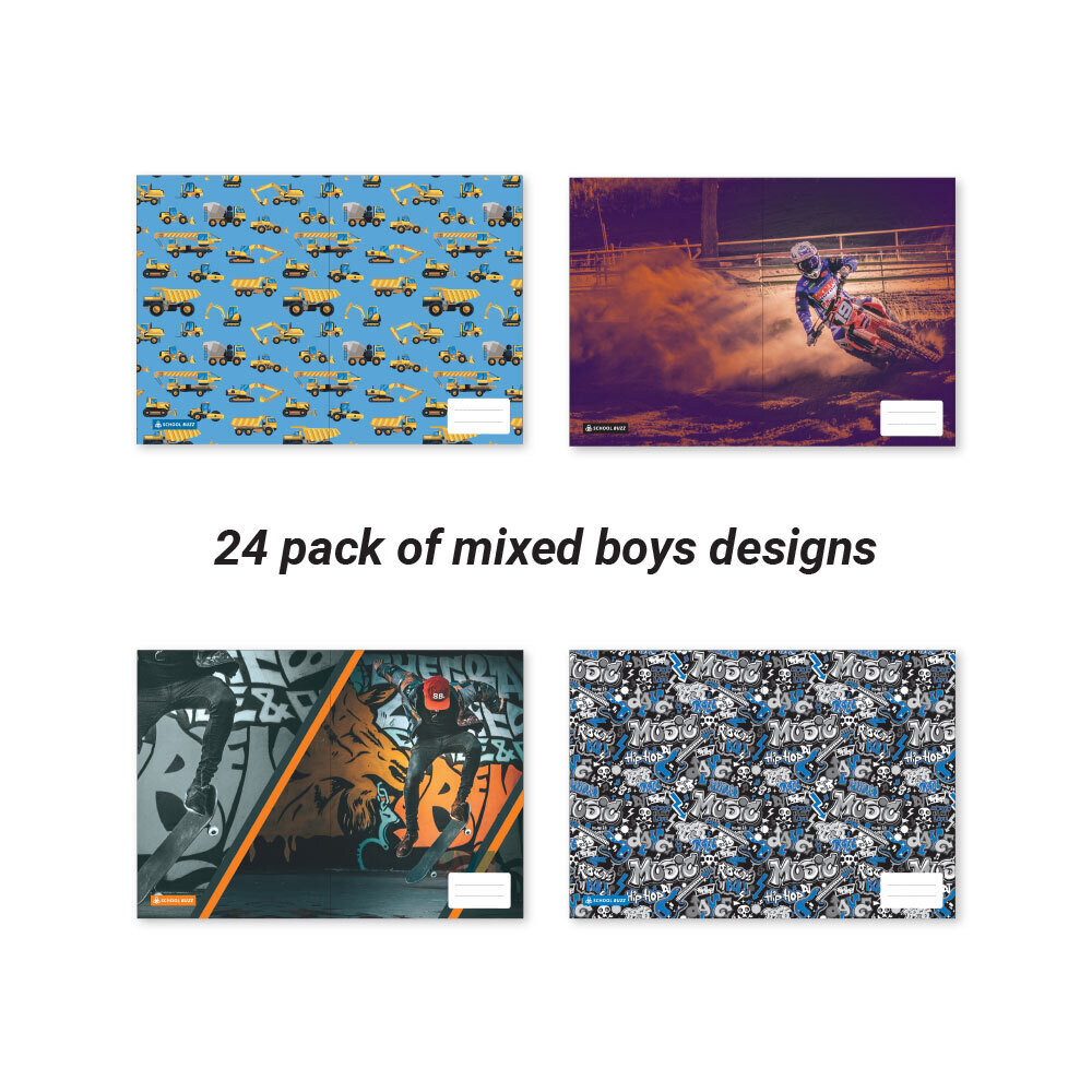 BOOK COVERS SCHOOL BUZZ A4 MIXED DESIGNS BOYS PK24