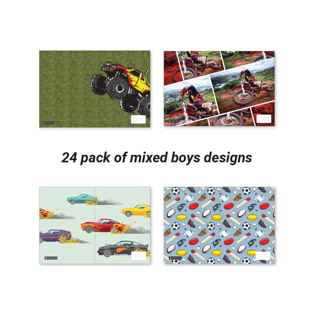 BOOK COVERS SCHOOL BUZZ SCRAPBOOK MIXED DESIGNS BOYS PK24