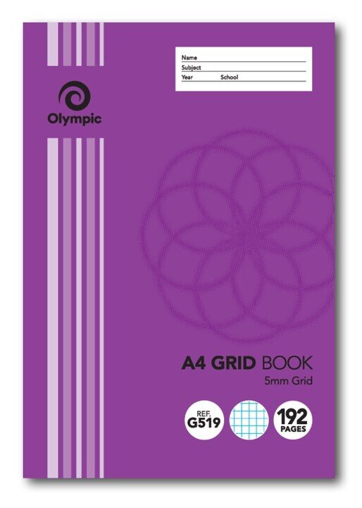 SP- GRID BOOK OLYMPIC A4 5MM G519 PURPLE 192PG PK5