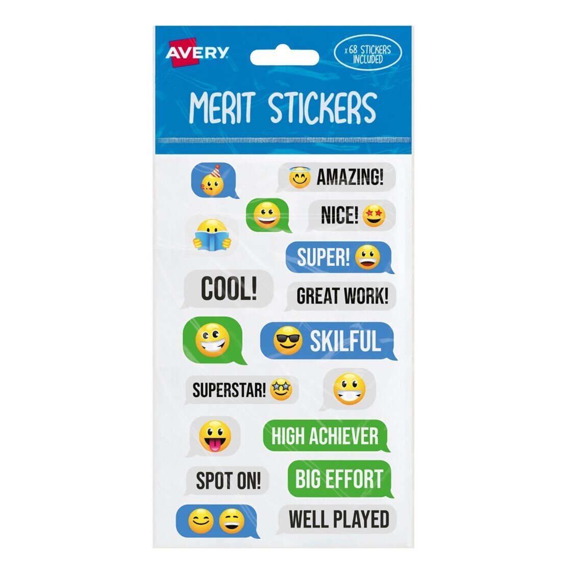 MERIT STICKERS AVERY ASST SHAPES MESSAGING PK68