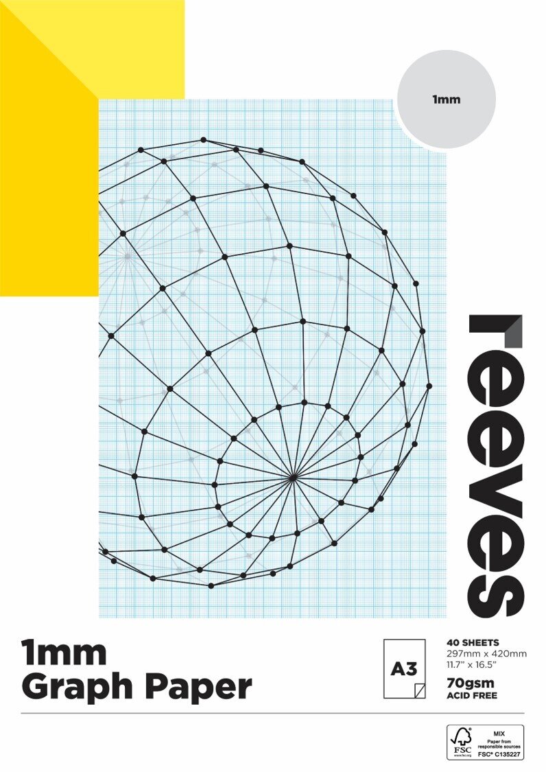 GRAPH PAPER PAD REEVES A3 1MM 70GSM FSC MIX CREDIT 40 SHEETS