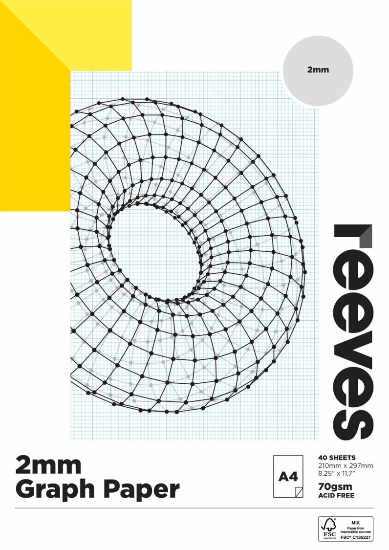 GRAPH PAPER PAD REEVES A4 2MM 70GSM FSC MIX CREDIT 40 SHEETS