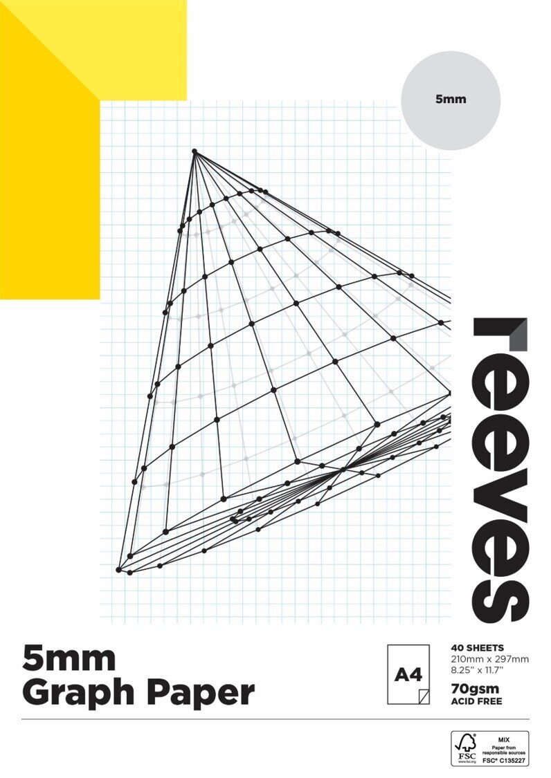 GRAPH PAPER PAD REEVES A4 5MM 70GSM FSC MIX CREDIT 40 SHEETS