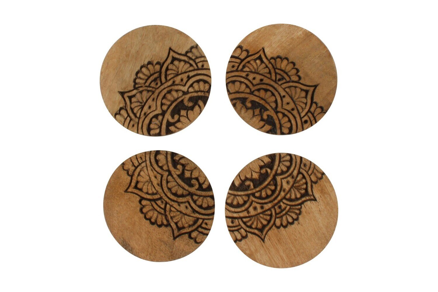 GIFT GNS VINTAGE JUNGLE HARMONY MANGO WOOD S4 ROUND COASTERS 10X10X4CM