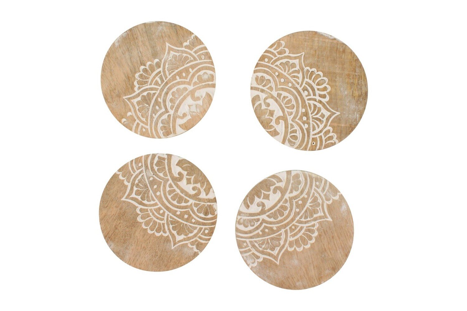 GIFT GNS VINTAGE JUNGLE PEACE MANGO WOOD S4 ROUND COASTERS 10X10X4CM