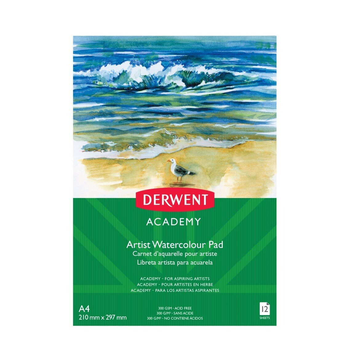 SKETCH PAD DERWENT ACADEMY A4 300GSM WATERCOLOUR 12 SHEET