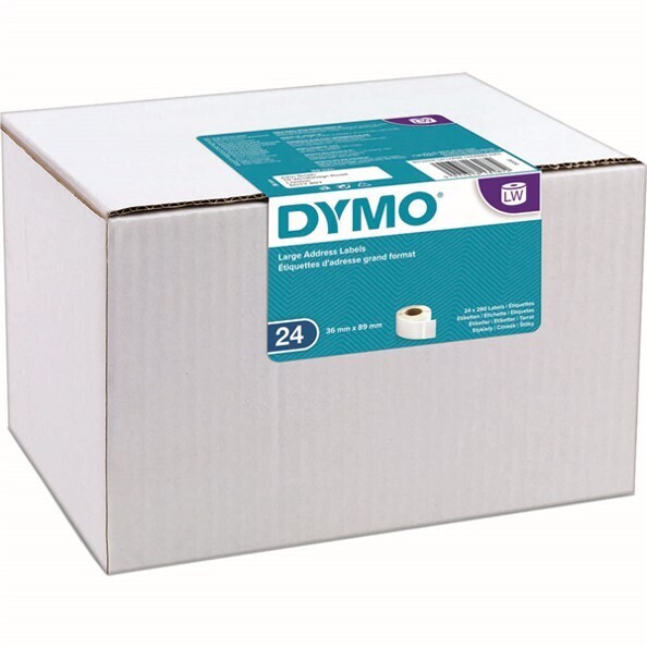 LABEL DYMO LABELWRITER LARGE ADDRESS LABELS 36X89MM WHITE BULK CTN24
