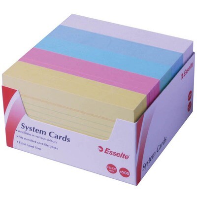 SYSTEM CARDS ESSELTE 5X3 RULED ASST COLS PK500