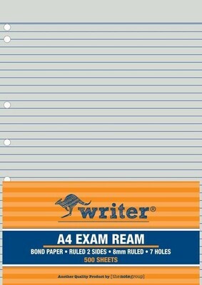 EXAM PAPER WRITER A4 55GSM PAPER 8MM RULED WITH MARGIN 7 HOLE PUNCHED R