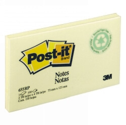 NOTES POST-IT 655-RPA 76MMX127MM RECY YELLOW PK12
