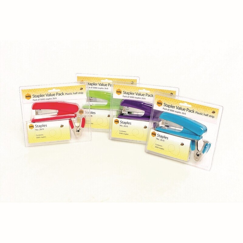 STAPLER MARBIG 20SHT HALF STRIP ASST