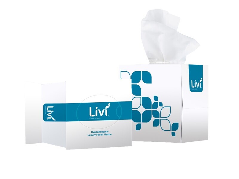 FACIAL TISSUE LIVI ESSENTIALS HYPOALLERGENIC 2PLY 90S CUBE