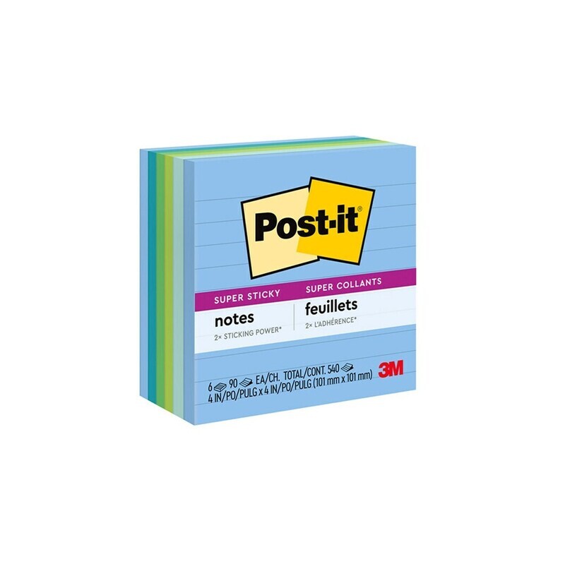 NOTES SUPER STICKY POST-IT 675-6SST 101X101MM LINED BORA BORA