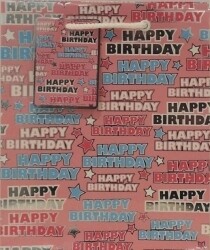 BAG GIFT OZCORP 275X320X130MM PINK HAPPY BIRTHDAY