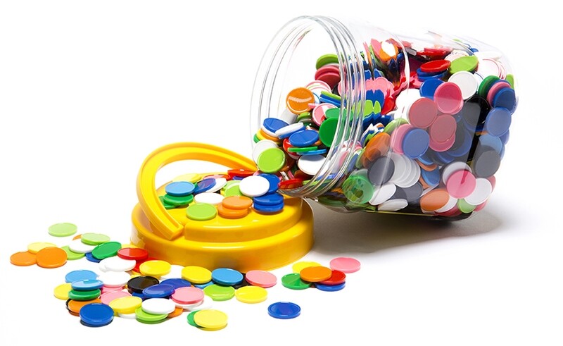 SP- COUNTERS LCBF SMALL 20MM PLASTIC 10 ASST COLOURS JAR 1000