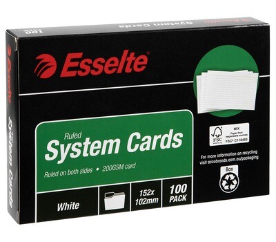 SP- SYSTEM CARD ESSELTE 152 X 102MM (6X4) WHITE PK100