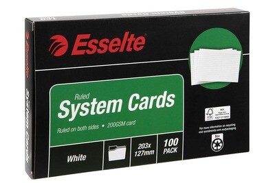 SP- SYSTEM CARD ESSELTE 203 X 127MM (8X5) WHITE PK100