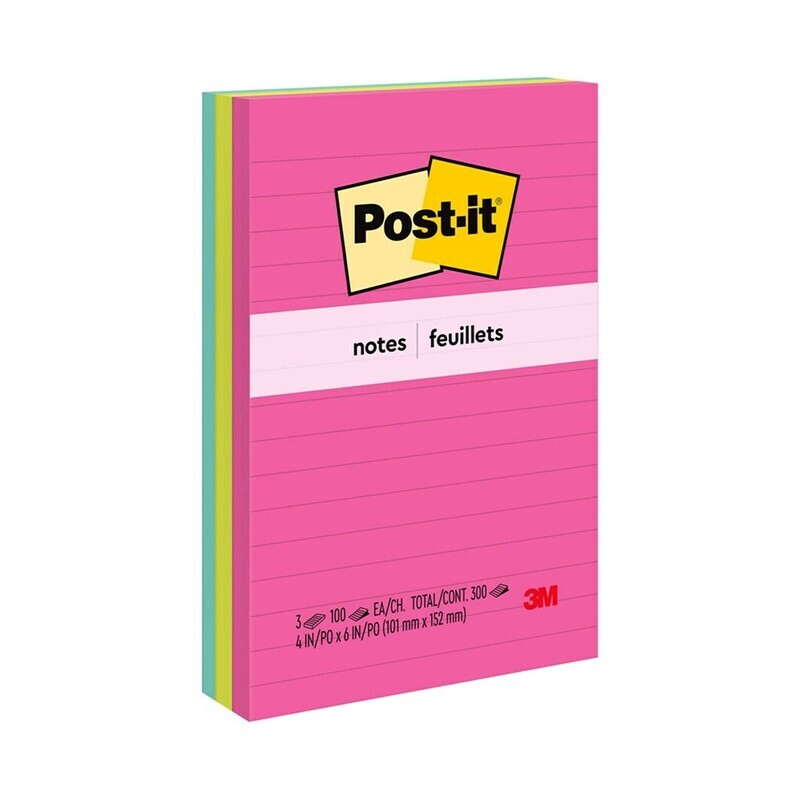 POST- IT NOTES 660-3AN 98X149 CAPETOWN LINED ASSTD PK 3