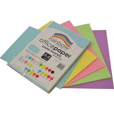 COPY PAPER RAINBOW A4 80GSM PASTEL ASSORTED PACK 100