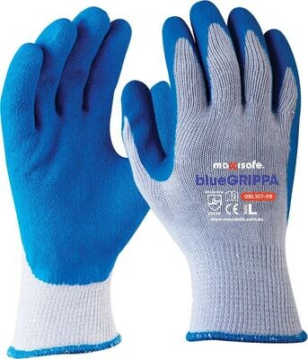 Maxisafe Blue Grippa Glove Knitted Poly Cotton, Blue Latex Dipped Palm