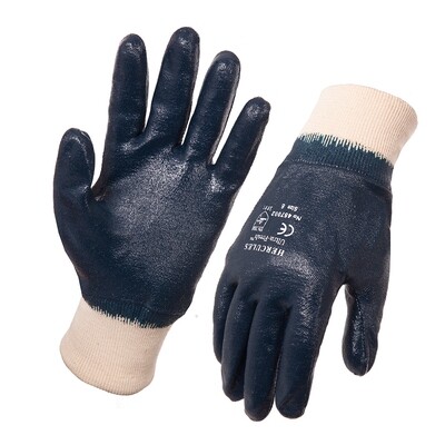 24 Pcs Hercules Blue Nitrile Dipped Knitted Wrist Medium Weight Gloves