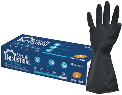 12 Pairs Medicom Vitals Industrial Black Latex Gloves