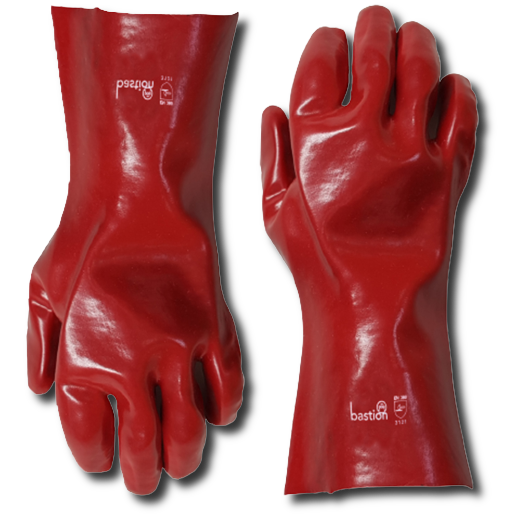 Pair of Bastion Red PVC Hand Gloves 27CM Length