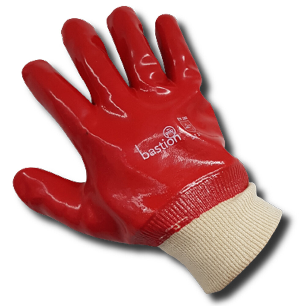 Pair of Bastion PVC Red Knitted Wrist Gloves 27CM Length
