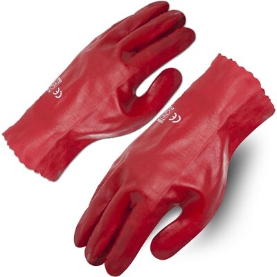 Fully Coated PVC Red Single Dip 27cm Gloves