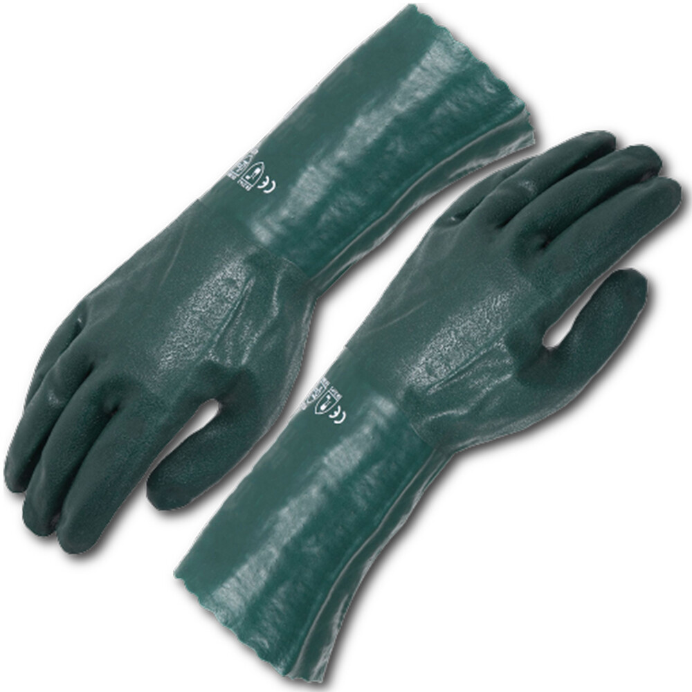 Fully Coated PVC Green Double Dip Jersey Lining 35cm Gloves - Size 10 (XLarge)