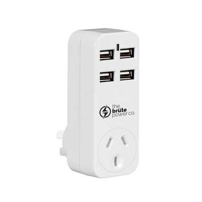 ADAPTOR THE BRUTE POWER CO. ONE SOCKET+4 USB PORTS+SURGE PROTECTION WHT