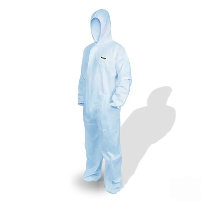 SMS Blue Disposable Coveralls Type 5/6 Breathable Material Individually Wrapped - 3XLarge