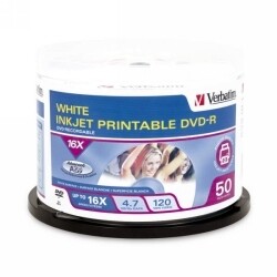 DVD-R VERBATIM 4.7GB WHITE INKJET PRINTABLE PK50