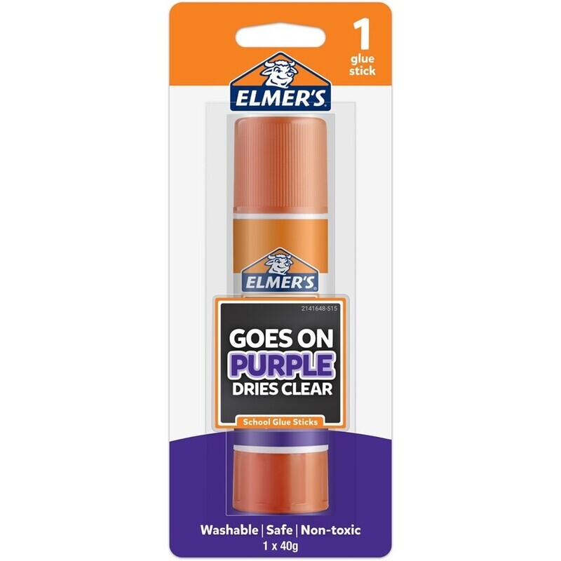 GLUE STICK ELMERS 40G DISAPPEARING PURPLE SCHOOL CLEAR