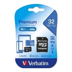 MEMORY CARD VERBATIM 32GB CLASS 10 MICRO WITH ADAPTER BLACK