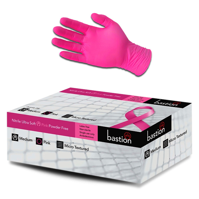 200pcs Bastion Nitrile Gloves Powder Free Pink UltraSoft 3.5g