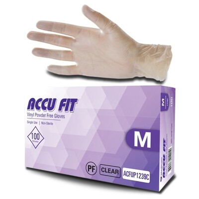 100pcs Medicom Accu Fit Vinyl Gloves, Powder Free, Clear