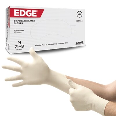 Ansell EDGE 82-144 Natural Non-Sterile Disposable Latex Gloves, Powder-Free, Fully Textured