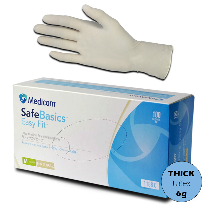 100pcs Medicom SafeBasics Easy Fit Latex Medical Examination Powder Free 6.0g