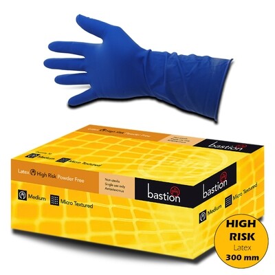 45pcs Bastion High-Risk Heavy Duty Long Cuff Latex Gloves Powder Free 300mm (3X Thicker than standard Latex) - S