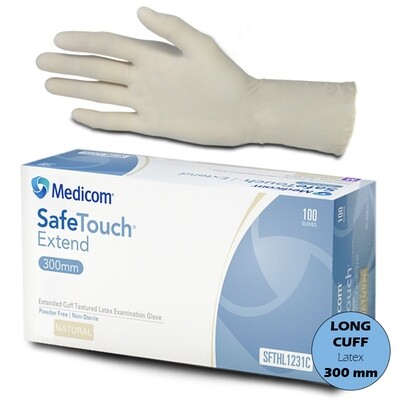 100pcs Medicom SafeTouch Extend – Extended Cuff Textured Latex Examination Gloves - Large