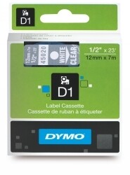 LABEL TAPE DYMO D1 12MMX7M WHITE ON CLEAR