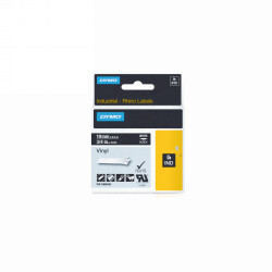 LABEL TAPE DYMO 19MMX5.5M RHINO VINYL WHITE ON BLACK