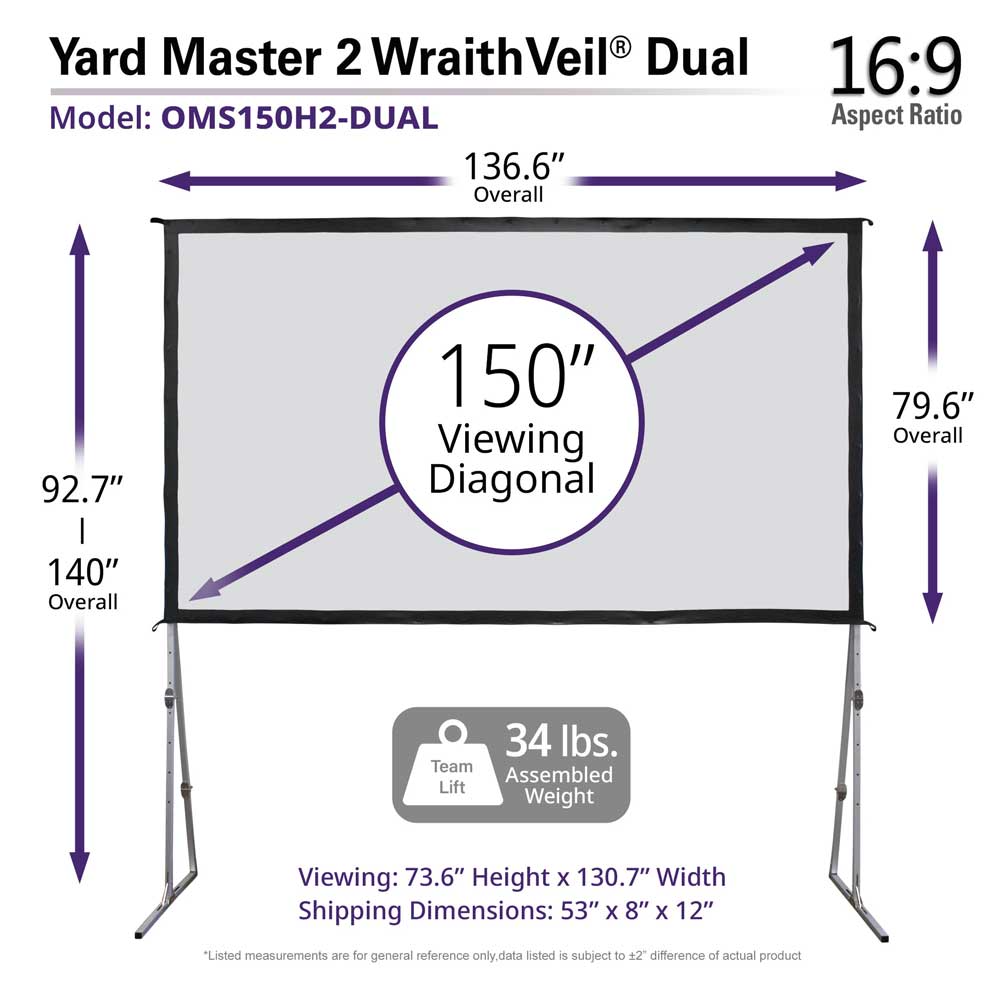 Elite Screens Yard Master 2 WraithVeil Dual 150" 16:9 Projector Screen