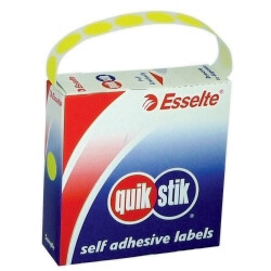 LABEL QUIK STIK DISP 14MM FLUORO YELLOW DOT 700/ROLL