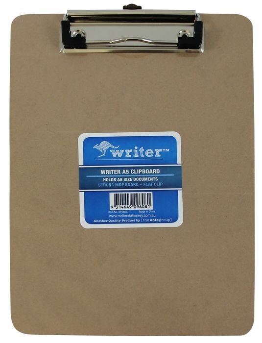 CLIPBOARD WRITER MASONITE A5 FLAT WIRE CLIP