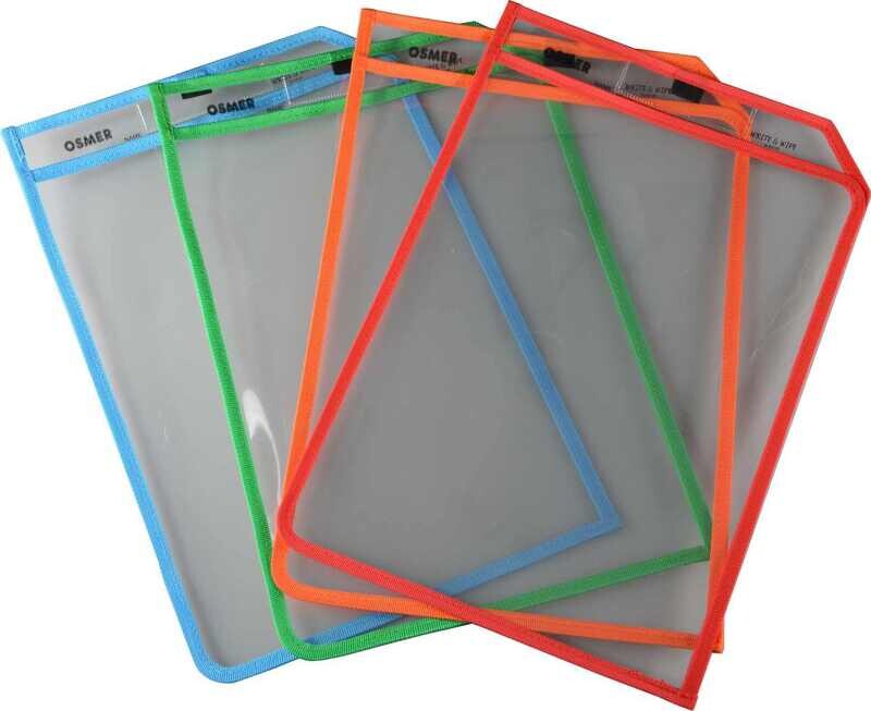 ERASEABLE SLEEVE OSMER A3 WRITE N WIPE ASST WITH BLK MARKER