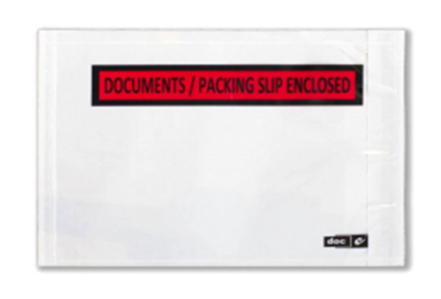 Poly Envelope Printed Black/Red on Clear with White Backing