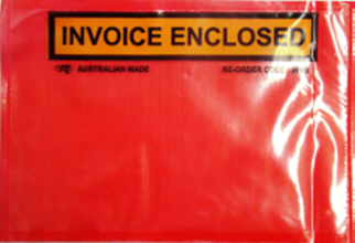 Poly Envelope Printed Black/Yellow on Clear With Red Backing